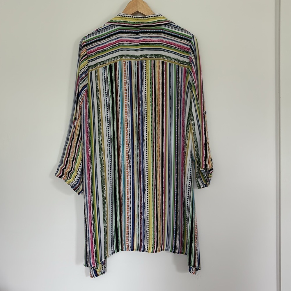 Melissa Paige Striped Colorful Tunic Blouse Top Mini Shirt Dress boho euro chic - Picture 8 of 9